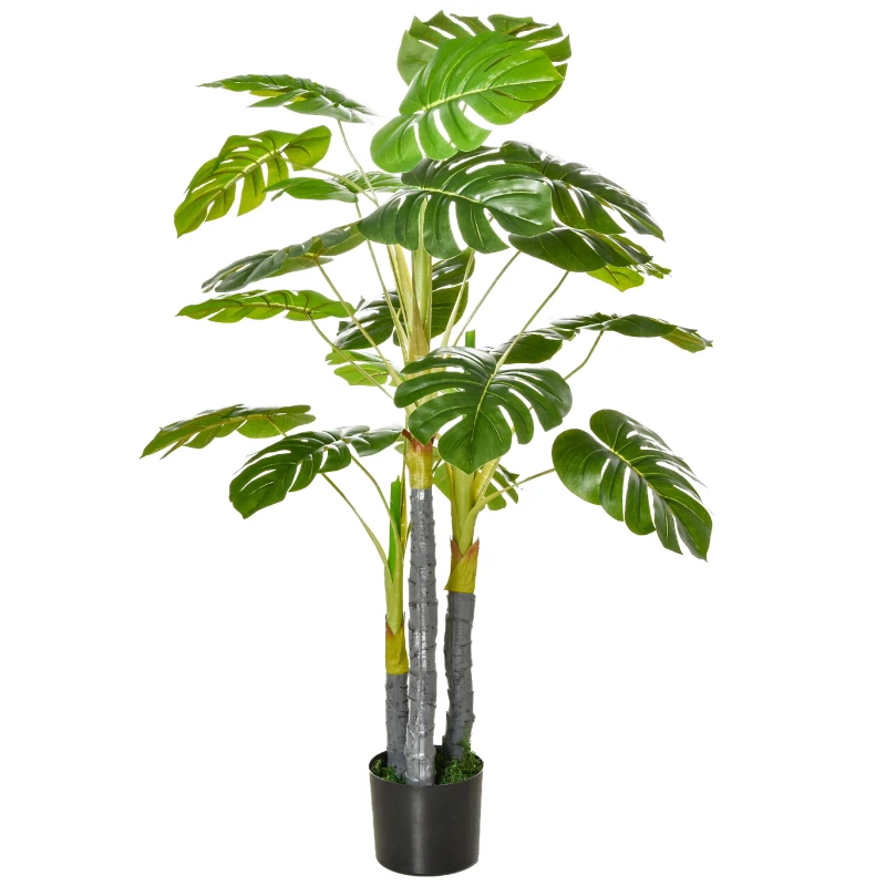 HOMCOM Arbre Artificiel Monstera H.1,2 m, tronc et branches en lichen, feuilles de tortue, grand réalisme, pot inclus