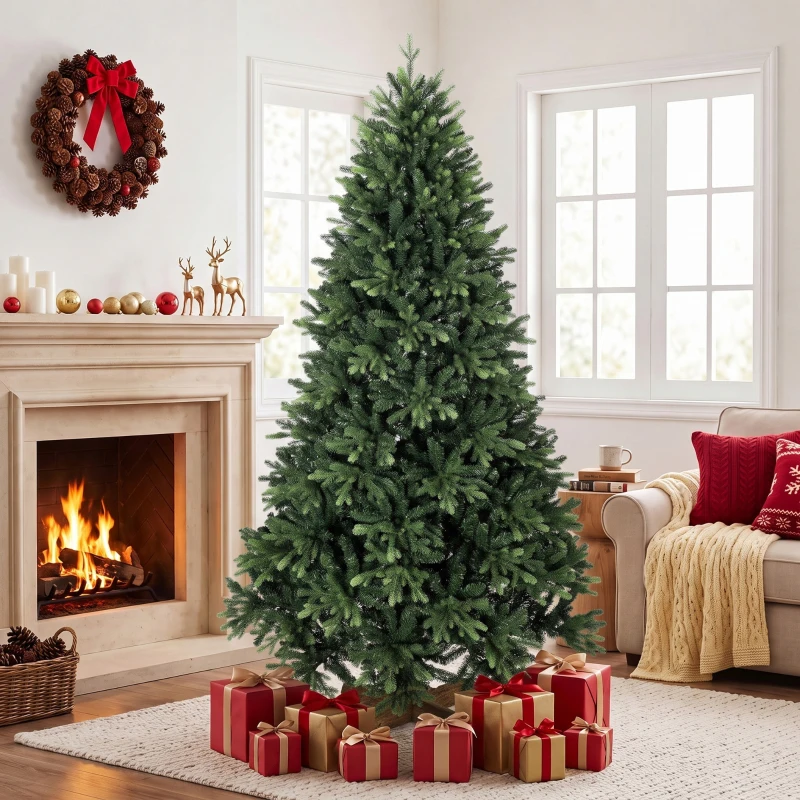 HOMCOM Artificial Christmas Tree, Hinged Xmas Tree with 3834 PE & PVC Branch Tips, 7ft, Green