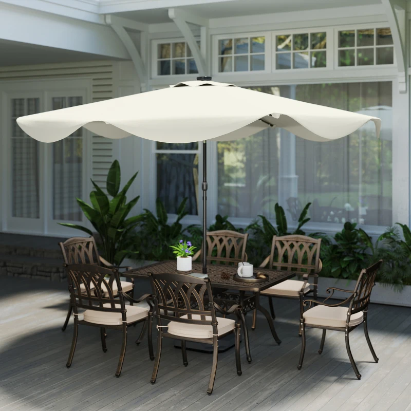 Outsunny Solar Patio Umbrella with LED and Tilt, Outdoor Market Table Umbrella Parasol with Crank, 3 x 3 (m), Cream White