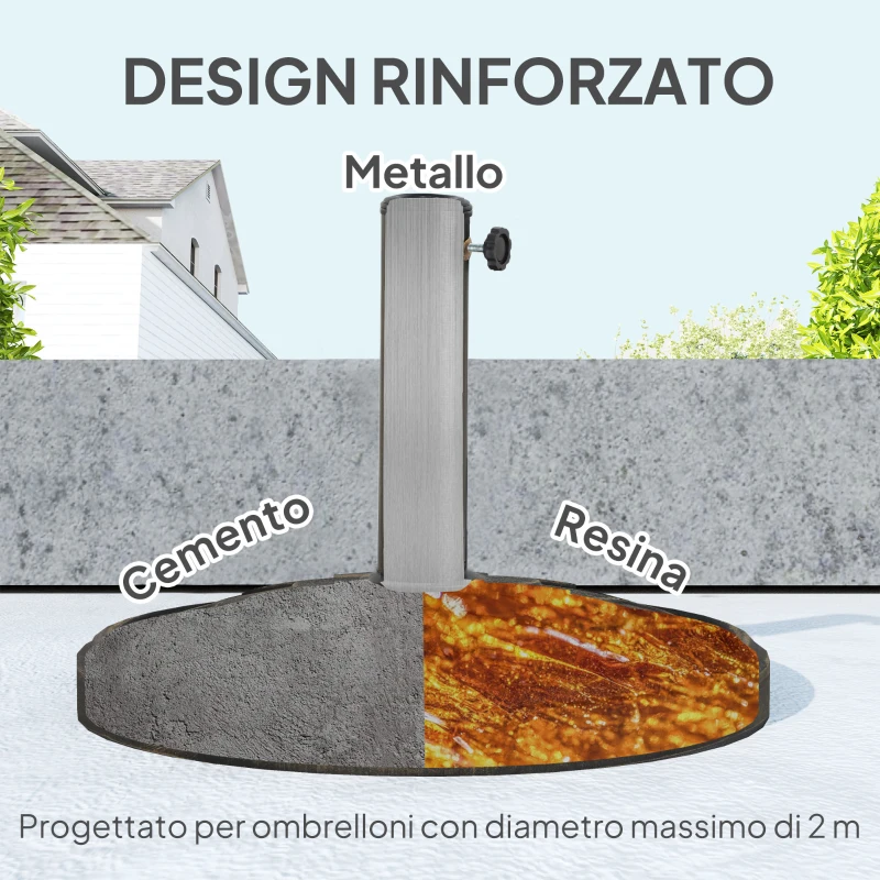 Outsunny Base per Ombrellone da 12 kg con Manovella Integrata, in Resina, Metallo e Cemento, Ø46x34 cm, Bronzo