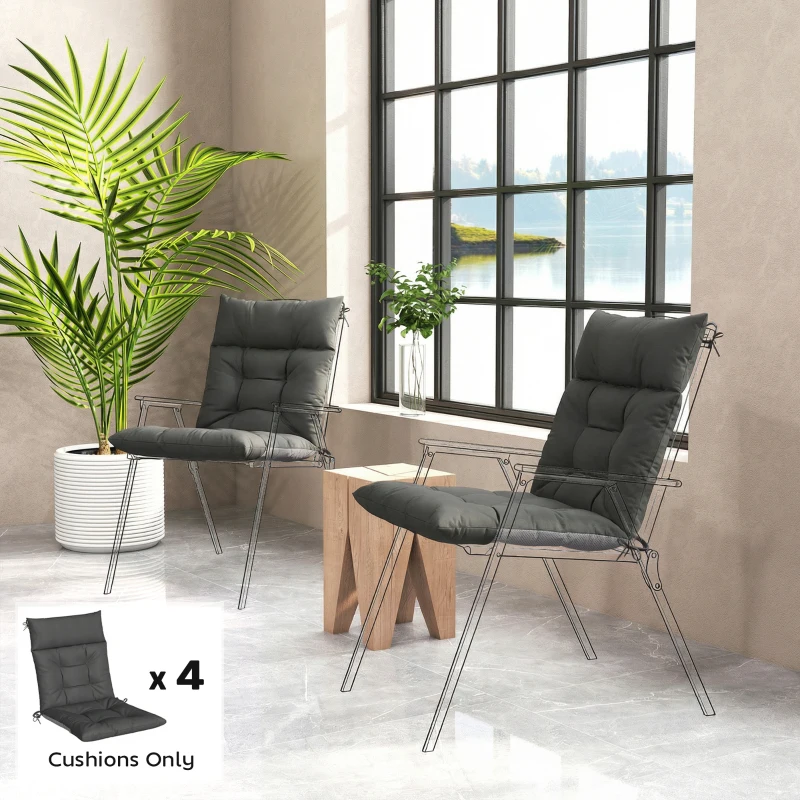 Outsunny Patio Chair Cushions Set of 4, Waterproof Non-Slip Lounge Chair Cushions, 112x53cm, Dark Grey
