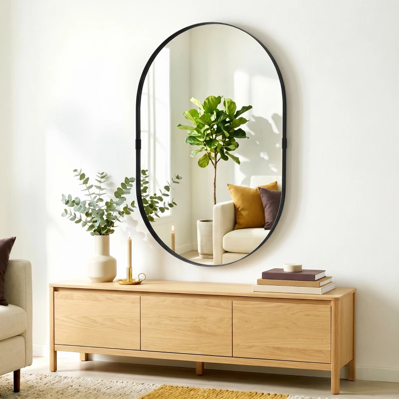HOMCOM Wall Mirror, Bathroom Mirror with Elevated Aluminium Alloy Frame, 60 x 90 cm, Black