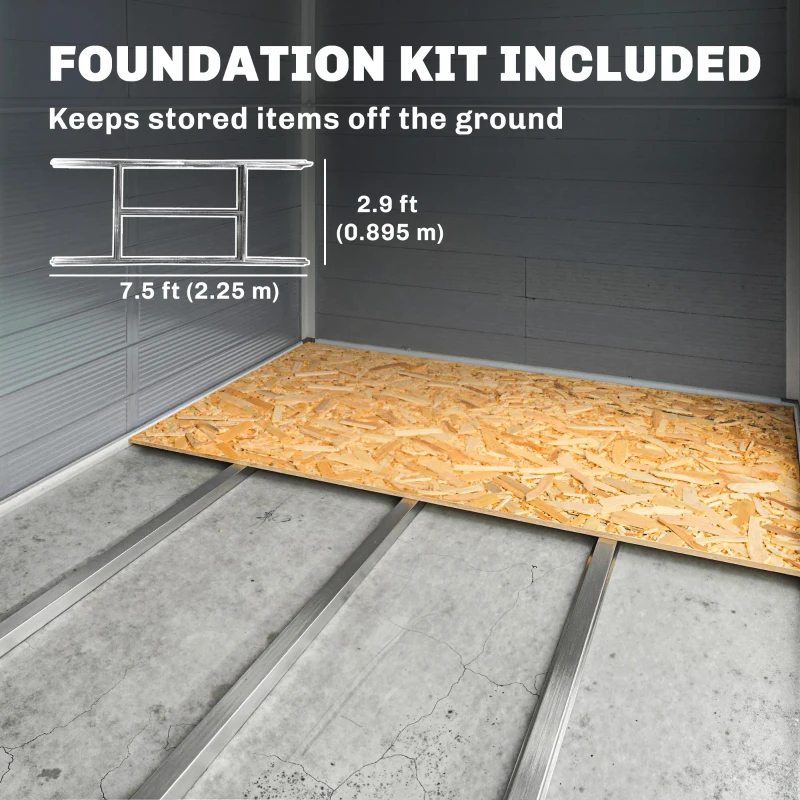 Outsunny 7.9ft x 6.2ft Aluminium Frame and Plastic Wall Shed, with Foundation - Grey