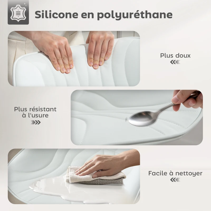 HOMCOM Lot de 2 tabourets de bar, chaises de bar structure en acier hauteur réglable 92-110 cm, dossier repose-pieds blanc