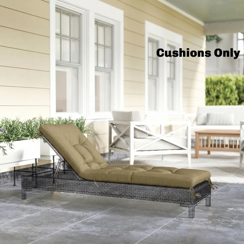 Outsunny Sun Lounger Cushion, Memory Foam Patio Chair Cushion with Ties, Outdoor Seat Pad Fits 190 x 60 cm Lounger, Sand
