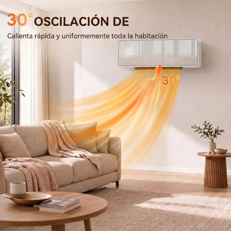 HOMCOM Calefactor Eléctrico Bajo Consumo de Pared 2000W con 3 Modos Pantalla LED Termostato Temporizador y Panel de Vidrio