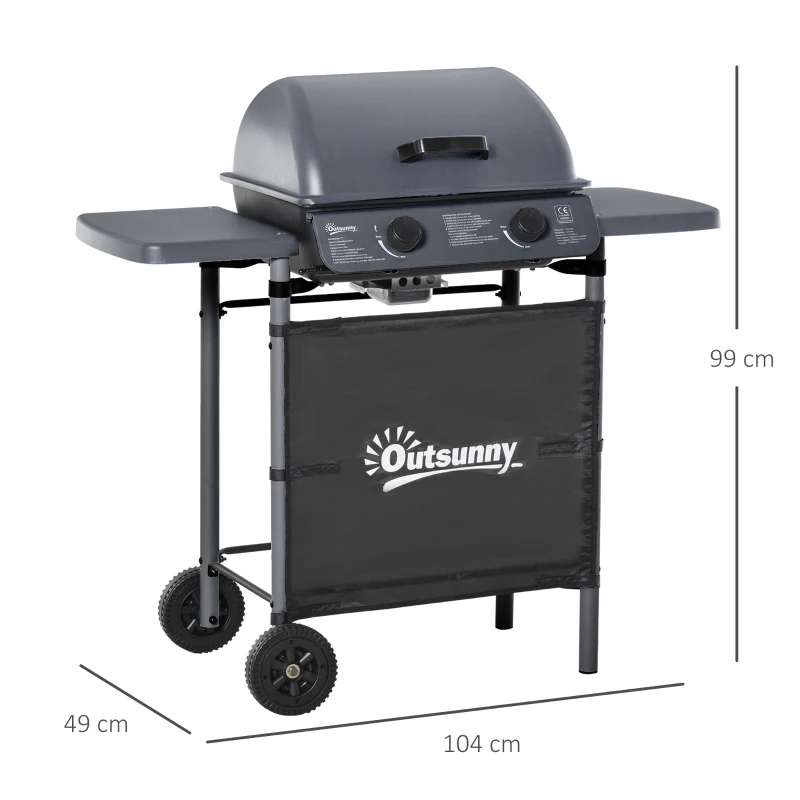 Outsunny 2 x 2.8kW Burner Gas BBQ - Grey