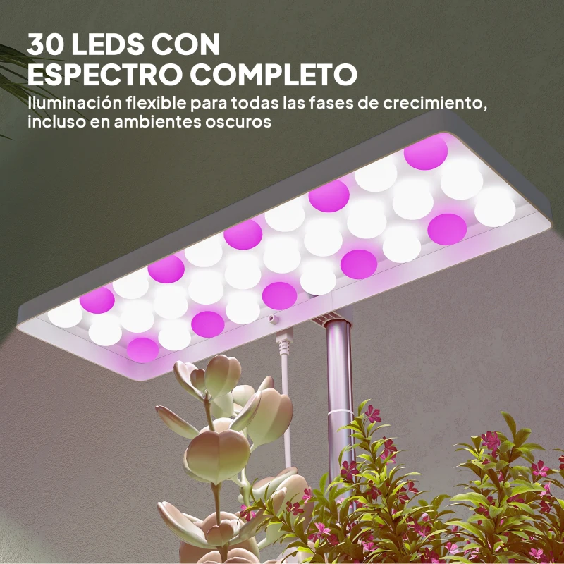 Outsunny Luz de Crecimiento de Espectro Completo 30 LED Ajustable en Altura con Temporizador Automático 5 de Brillo y 3 Cajas