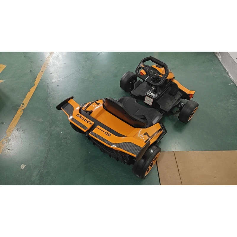 AIYAPLAY Kart Elétrico para Crianças 12 V, Go-Kart, 2 Motores, Assento Ajustável, Bateria de Lítio, Partida Progressiva, Laranja