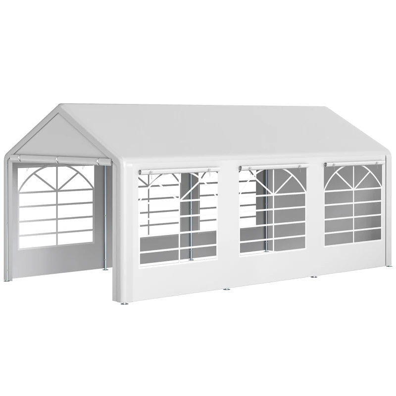 Outsunny Gazebo da Giardino 6x3 m con Finestre Laterali, 3 Stanze e Porte a Cerniera, Bianco
