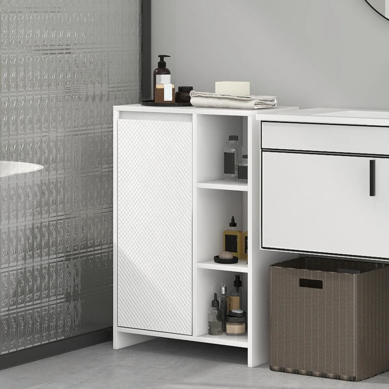HOMCOM Mobiletto Bagno con 3 Ripiani Aperti e Armadietto a un'Anta con Mensola Regolabile, 53x30x80cm, Bianco