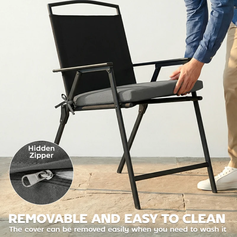 Outsunny Set of 6 Outdoor Seat Cushions with Machine Washable Cover, Water Repellent Seat Cushions Dark Grey