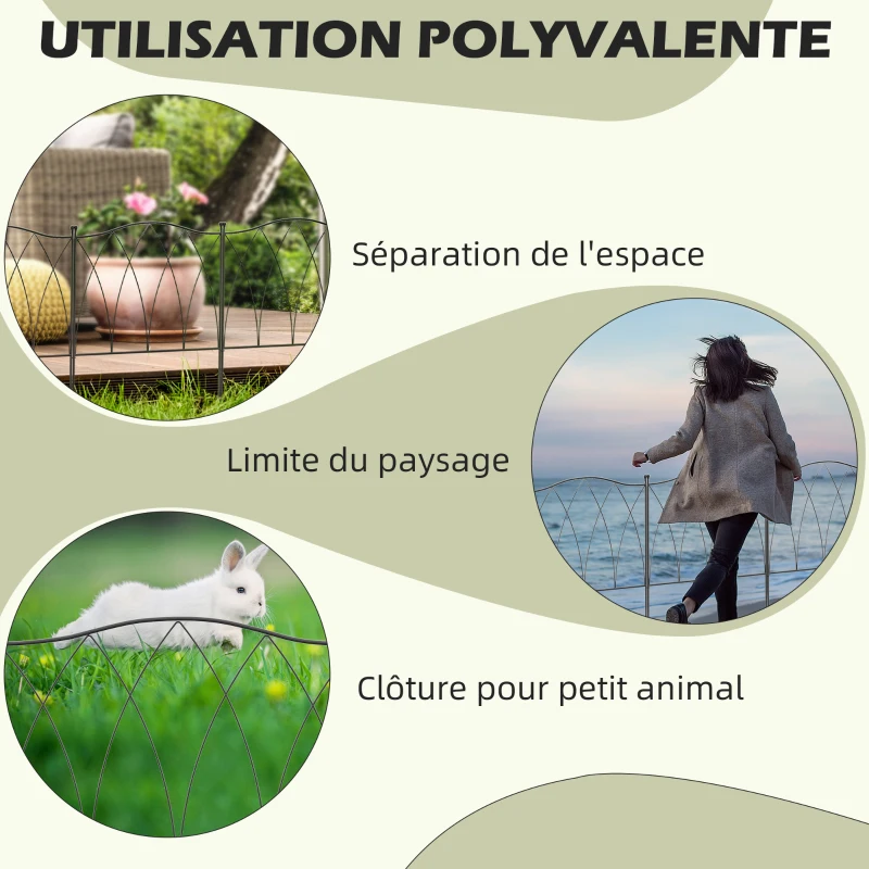 Outsunny Lot de 5 clôtures de jardin décoratives en métal noir - 305 x 62 cm noir