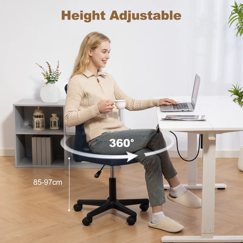 Vinsetto Computer Desk Chair, Mesh Office Chair with Adjustable Height and Swivel Wheels, Armless Study Chair, Dark Grey