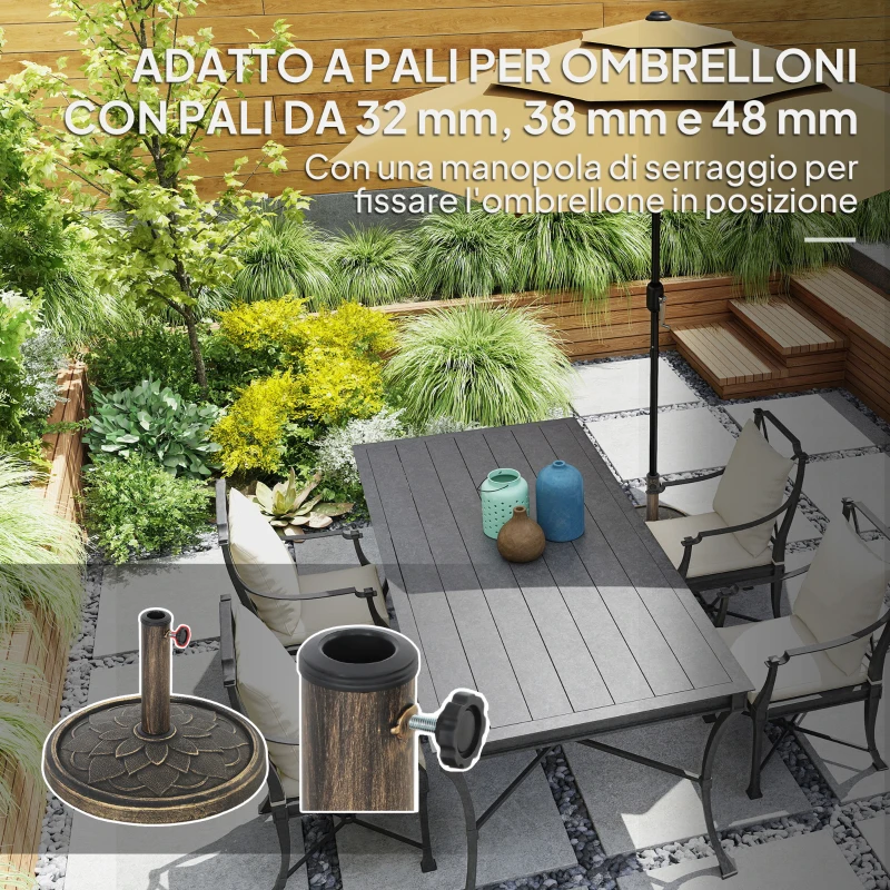 Outsunny Base per Ombrellone da 12 kg con Manovella Integrata, in Resina, Metallo e Cemento, Ø46x34 cm, Bronzo