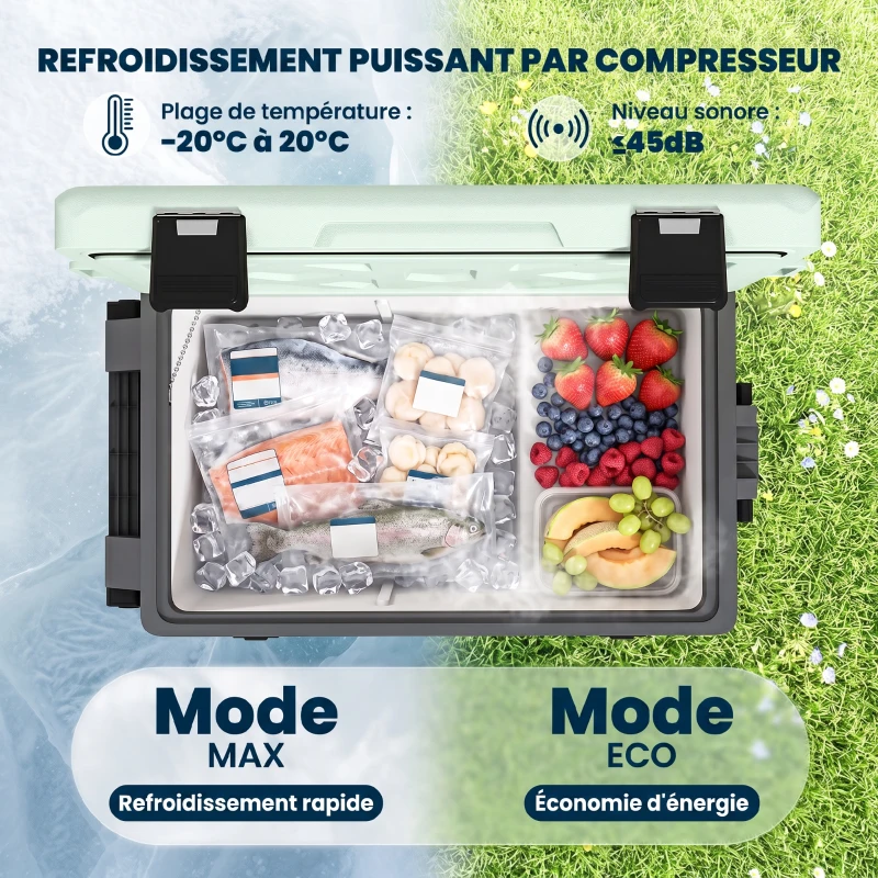 Outsunny Réfrigérateur de Voiture à Compression 42,5 L avec Contrôle via Application, -20 °C à 20 °C, Vert