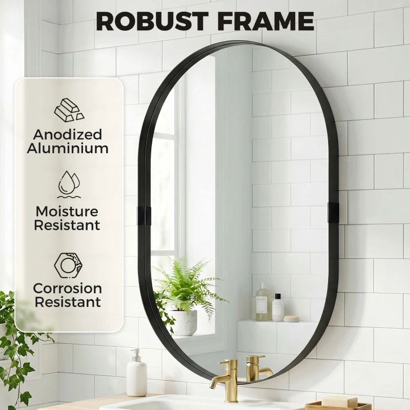 HOMCOM Wall Mirror, Bathroom Mirror with Elevated Aluminium Alloy Frame, 60 x 90 cm, Black