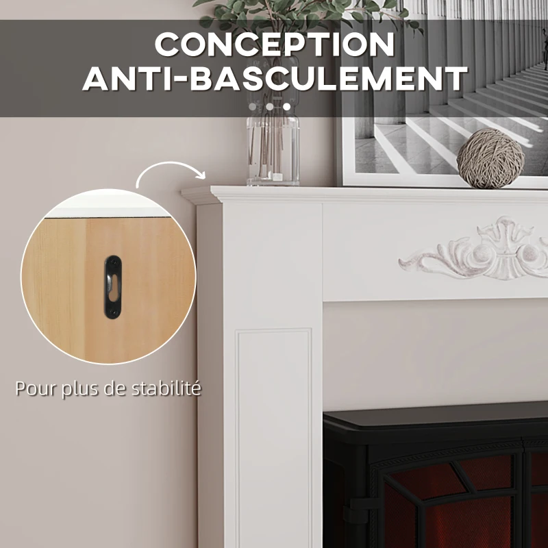 HOMCOM Manteau de cheminée encadrement cadre décoratif pour cheminée électrique 101 x 19 x 100 cm bois blanc