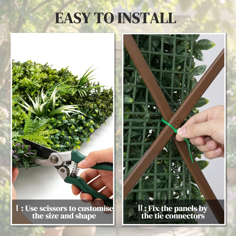 Outsunny Grass Wall Panels, 100 x 100 cm Artificial Grass Wall Decor with Tie Connectors, Greenery Backdrop Panels, Green