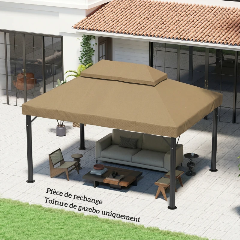 Outsunny Toile de rechange pour pavillon toile de tonnelle 4 x 3 m, double toit avec trous de drainage, polyester 370 g/m², beige