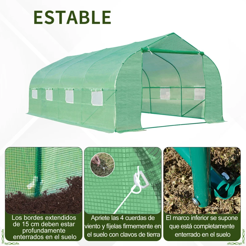 Outsunny Invernadero Tipo Caseta de Jardín o Terraza 6x3x2 m para Cultivo de Plantas y Semillas Color Verde