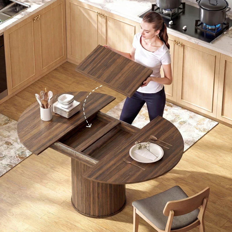 HOMCOM Table à Manger Extensible pour 6 à 8 Personnes, 110-150 cm, Table de Cuisine Ovale avec Piètement Central Rond, Noyer