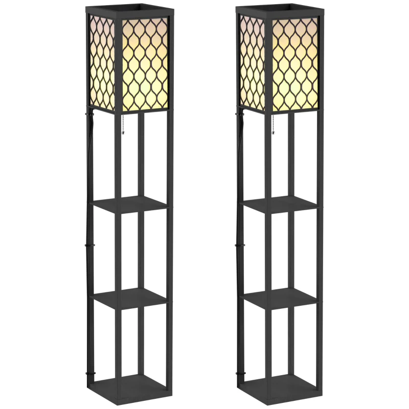 HOMCOM Three-Shelf Standing Lamps Set of 2 - Black