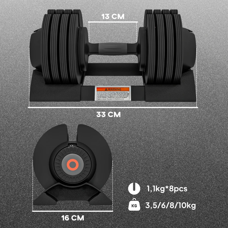 SPORTNOW Kit Pesi Regolabili con Porta Manubri e Impugnatura Antiscivolo, in Acciaio e ABS, 33x16x16 cm, Nero