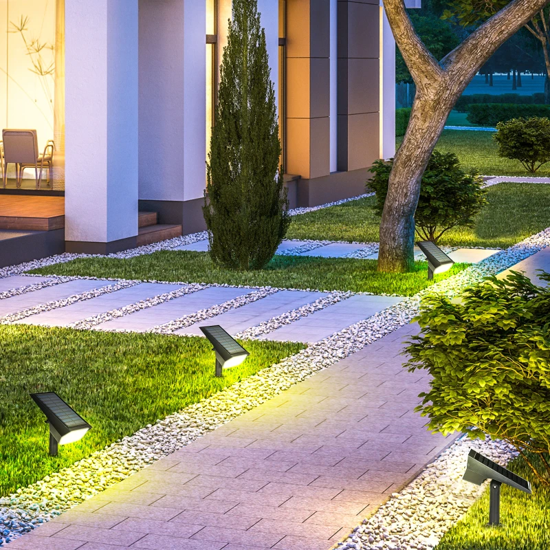 Outsunny set da 4 Faretti da Giardino e Muro con Picchetto, Luce Solare 2 Luminosità, 17x10x48.3cm Nero