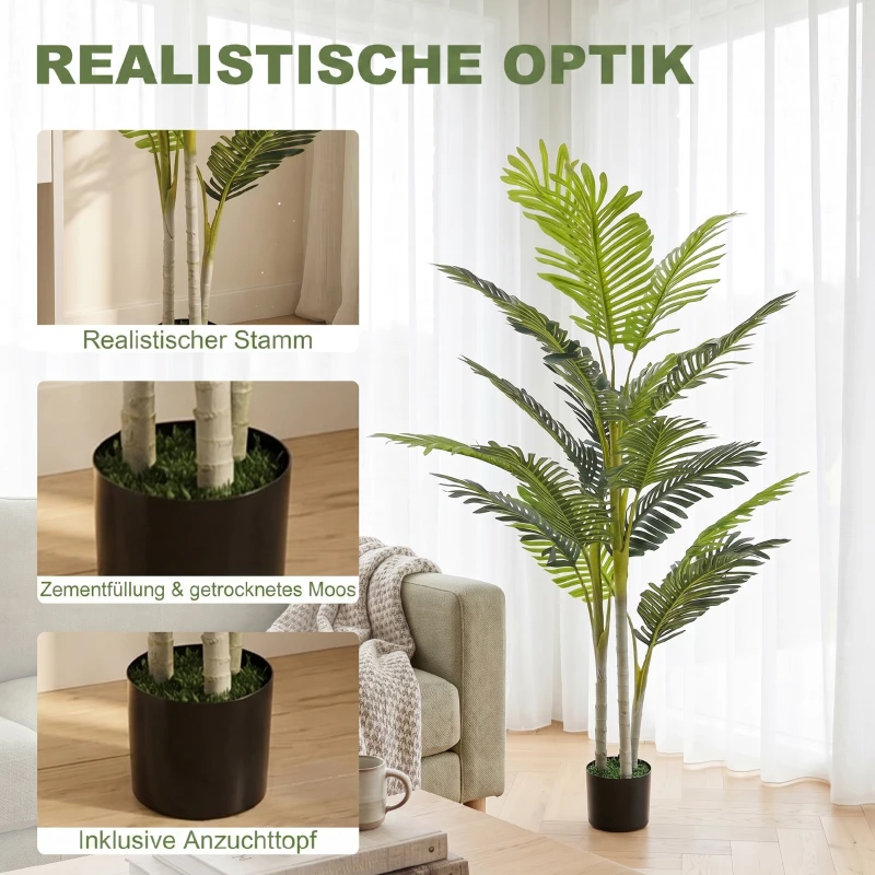 Outsunny Kunstpalme Kunstpflanze mit Pflanztopf 150cm Kunststoff