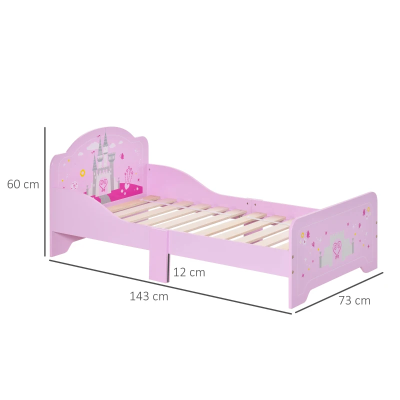 HOMCOM Letto per Bambini 3-6 Anni in Legno con Bordi Rialzati, 143x73x60 cm, Rosa