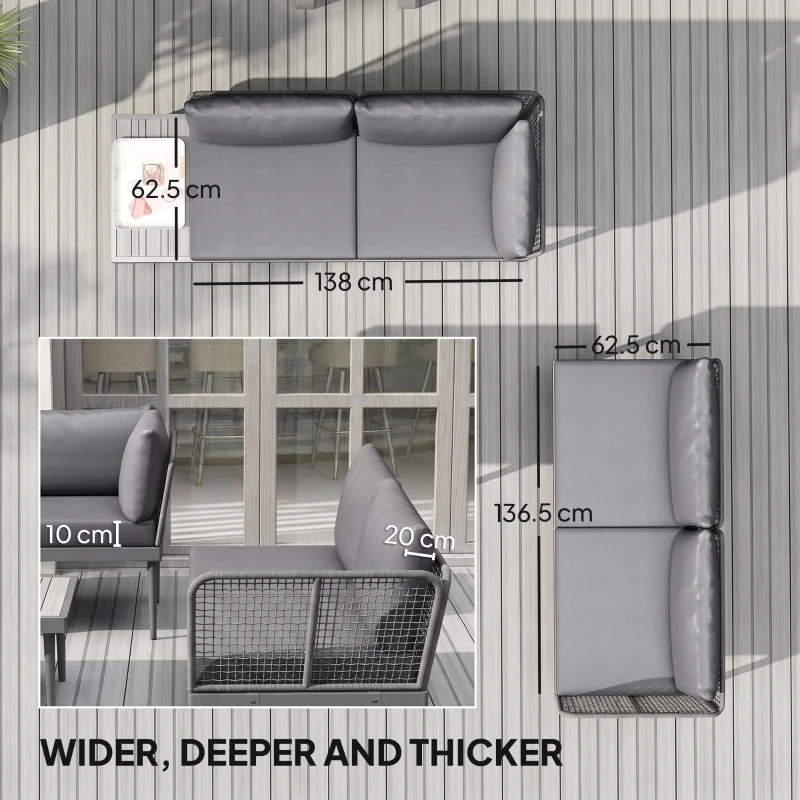 Outsunny Thee-Piece 'L' Rattan Sofa Set - Grey