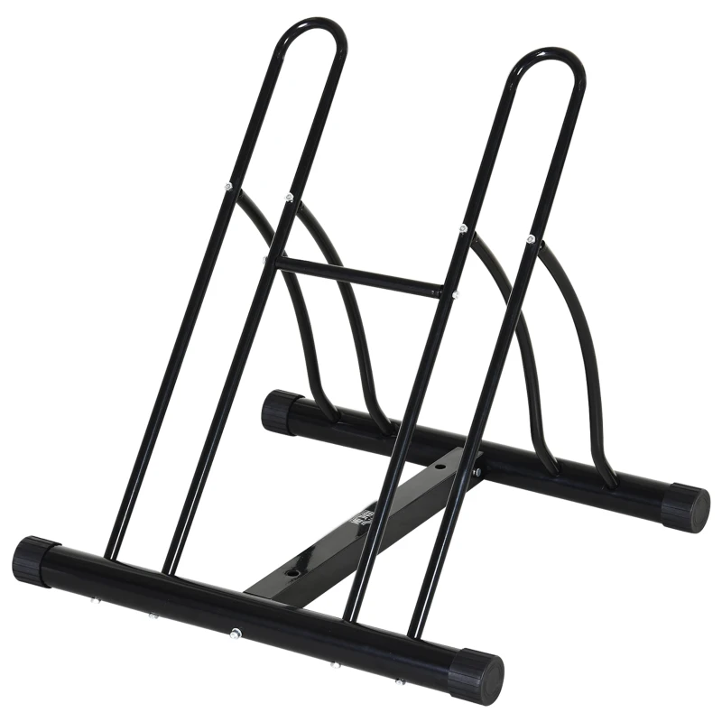 HOMCOM Rastrelliera da Terra per 2 Biciclette con Pneumatici fino 6.5 cm, Telaio Orientabile in Acciaio Nero, 60x54x57cm