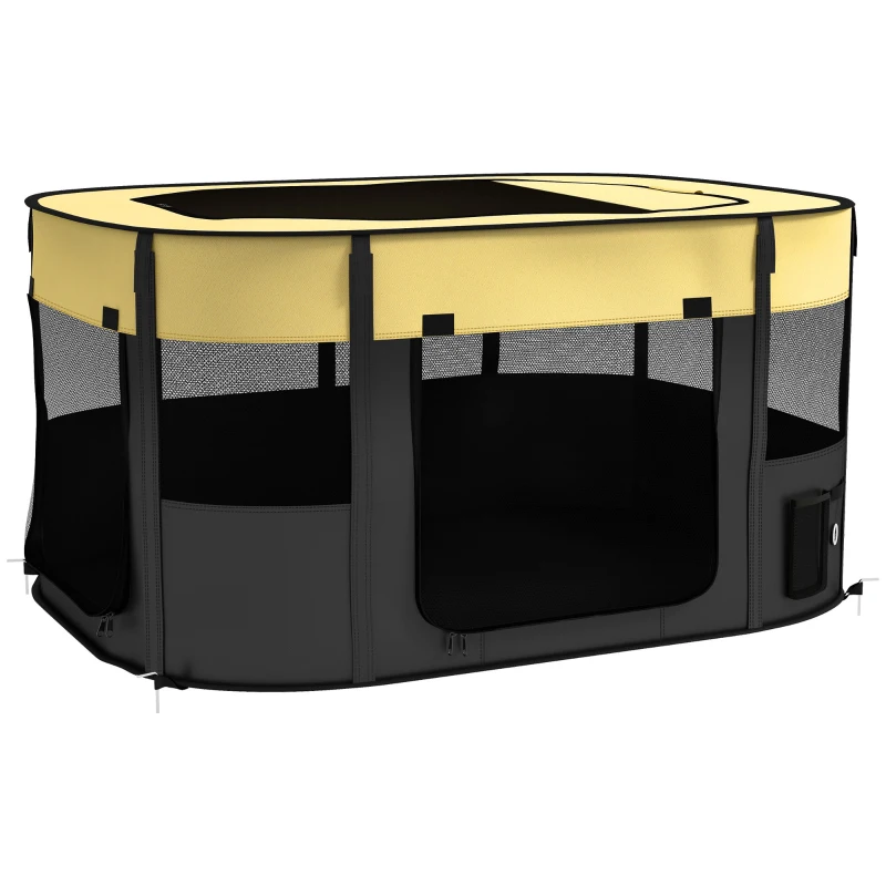 PawHut Parc pliable pour animaux de compagnie parc pour chiots en tissu Oxford avec fenêtres et portes sac de rangement jaune