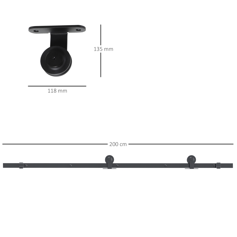 HOMCOM Kit pentru ușă glisantă din oțel carbon cu șine, opritoare și ghidaje, 200x40x0.6 cm, Negru