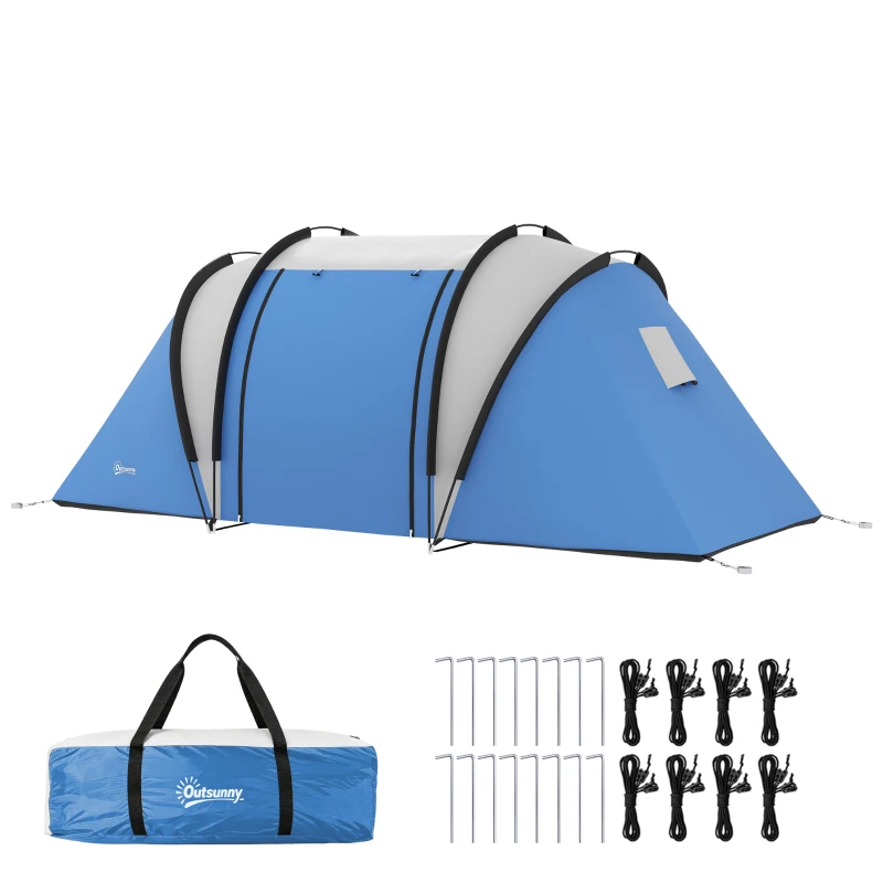 Outsunny Tente de camping familiale 4-5 personnes avec 2 chambres 3 fenêtre, sac de transport, imperméable, 450L x 220l x 180H cm