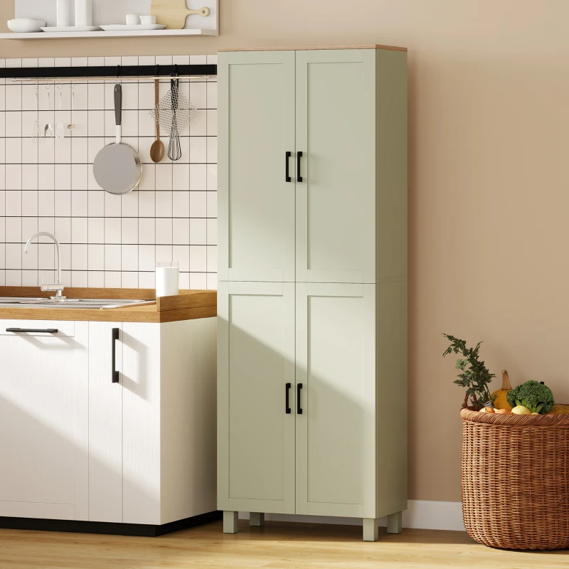 HOMCOM Freestanding Kitchen Cupboard, 4-Door Storage Cabinet with Adjustable Shelves, Modern Kitchen Pantry, 170cm, Green