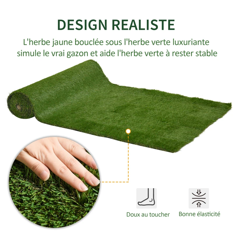 Outsunny Lot de 2 gazons synthétiques artificiels Moquette extérieure dim. 4L x 1l m Herbes Hautes denses 3 cm Vert