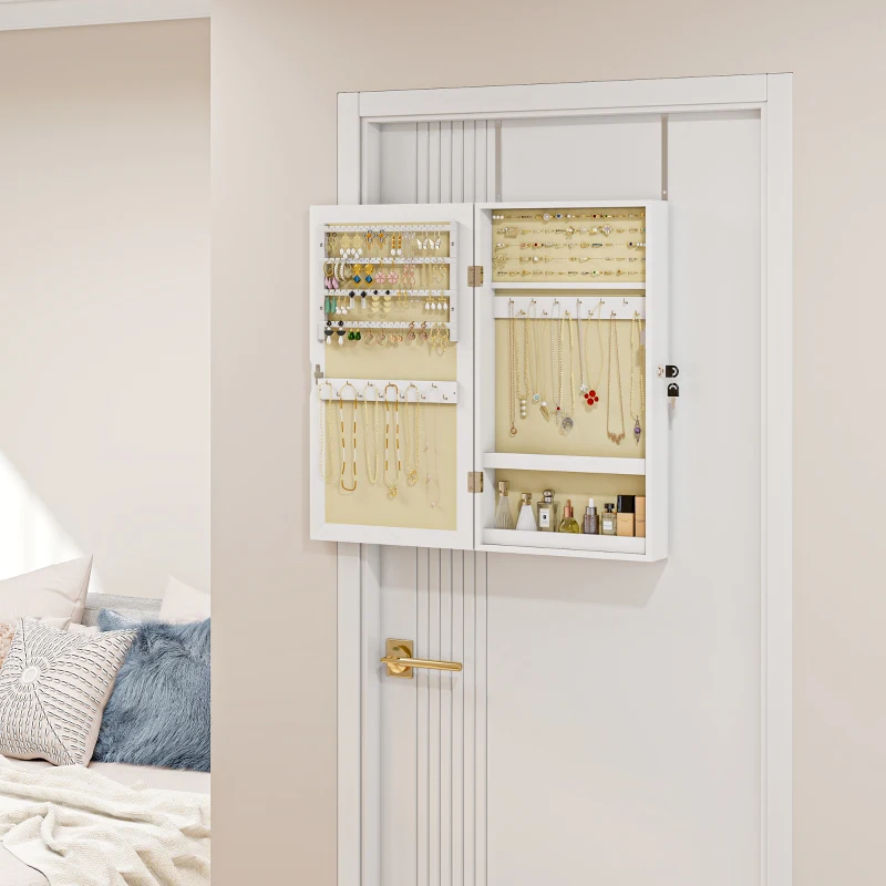 HOMCOM Jewelry Cabinet, Jewelry Storage Cabinet with Mirror, White