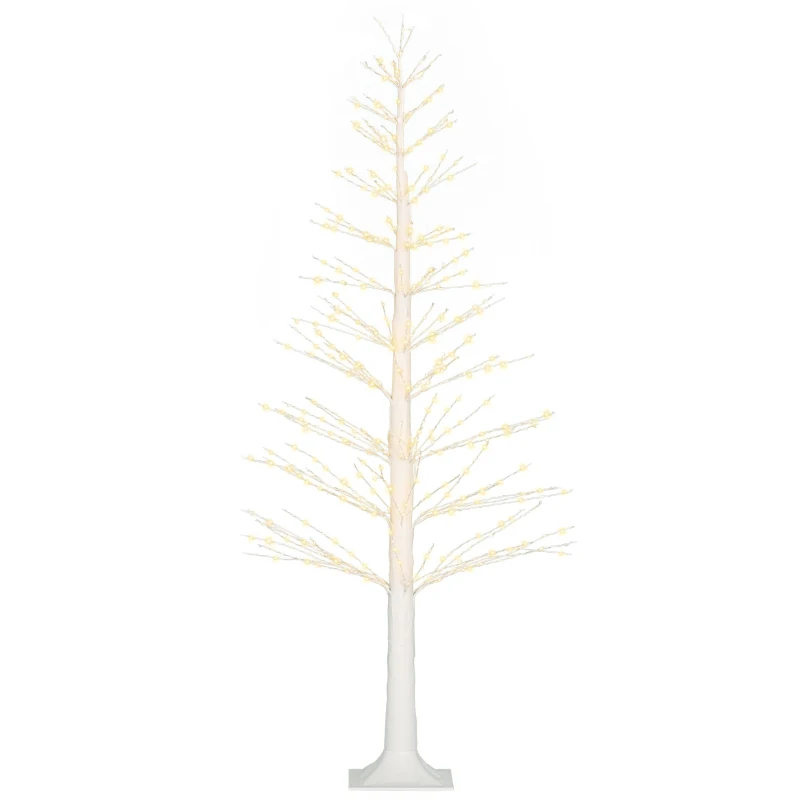 HOMCOM Kunsttanne mit LED-Beleuchtung, 180 cm hoher Weihnachtsbaum, realistische Rinde, Weiß