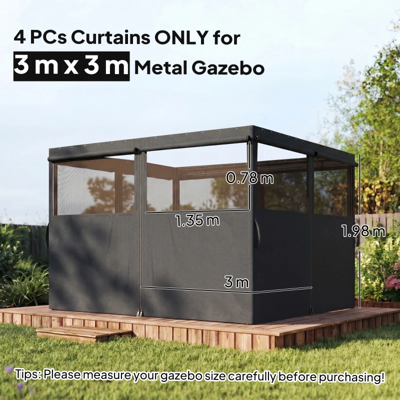 Outsunny 4 Pack Replacement Gazebo Curtains Privacy Panel for Most 3 x 3 m Gazebo, Outdoor Shelter Sidewalls, Dark Grey