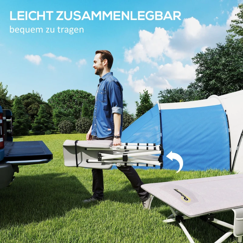 Outsunny Feldbett, Campingbett, klappbar, weich, bis 200 kg, rostfreies Metallgestell, 185 x 65 x 37 cm, Grau