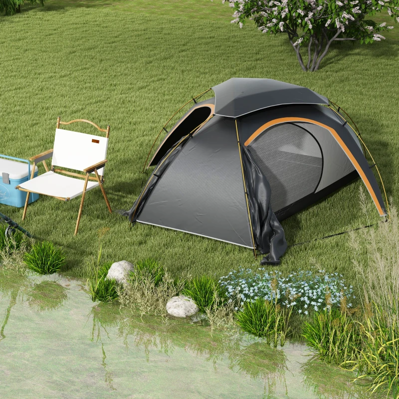 Outsunny Aluminium Frame Camping Tent Dome Tent with Removable Rainfly, 2000mm Waterproof, for 1-2 Man, Grey