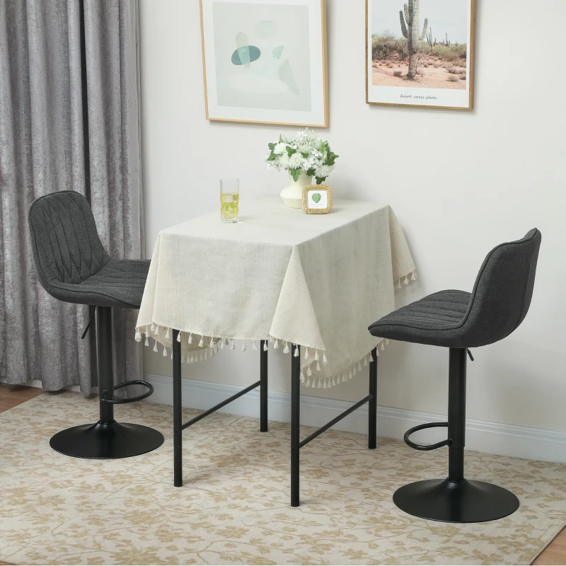 HOMCOM Set of Two Linen-Look Bar Stools - Charcoal Grey