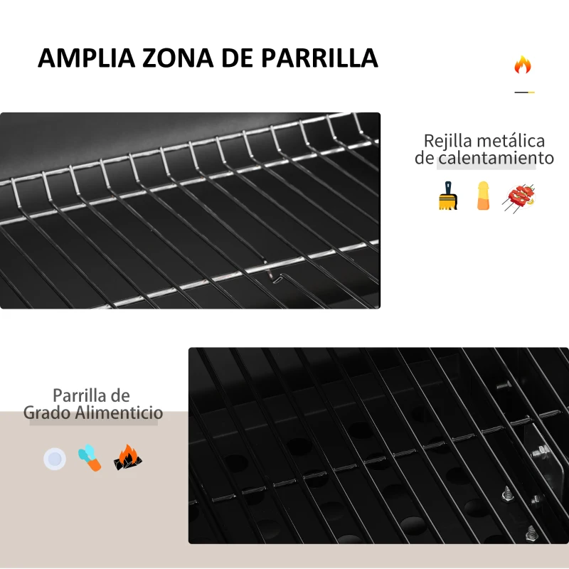 Outsunny Barbacoa de Carbón Vegetal con Ruedas Estantes Parilla Barril Carro de BBQ Picnic Acampada Smoker Ahumador de Carbón 115x56x108cm