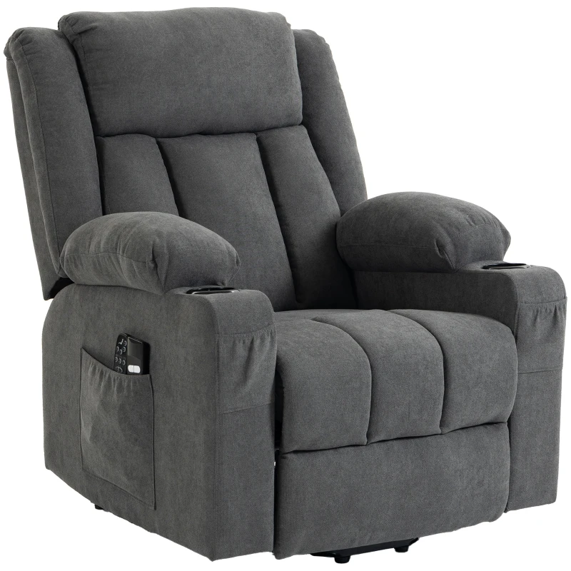 HOMCOM Dual Motor Recliner Chair, 55° Electric Lift Chair for Elderly, Recliner Armchair with Massage and Heat, Dark Grey
