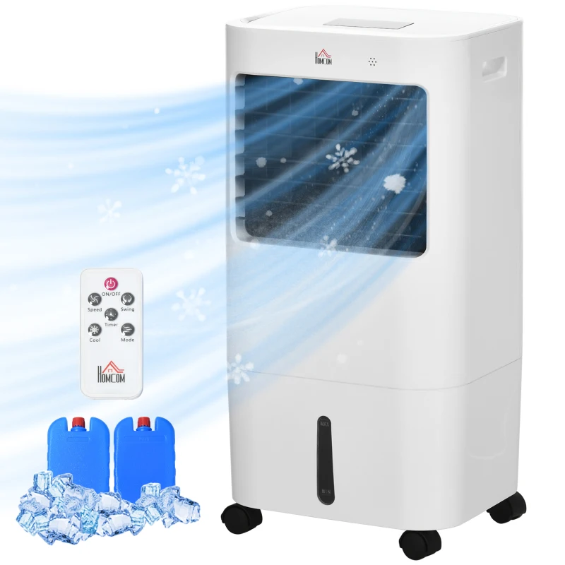 HOMCOM Enfriador de Aire Portátil Silencioso Aire Acondicionado con Pantalla LED y Control Remoto 32x37x74 cm Blanco