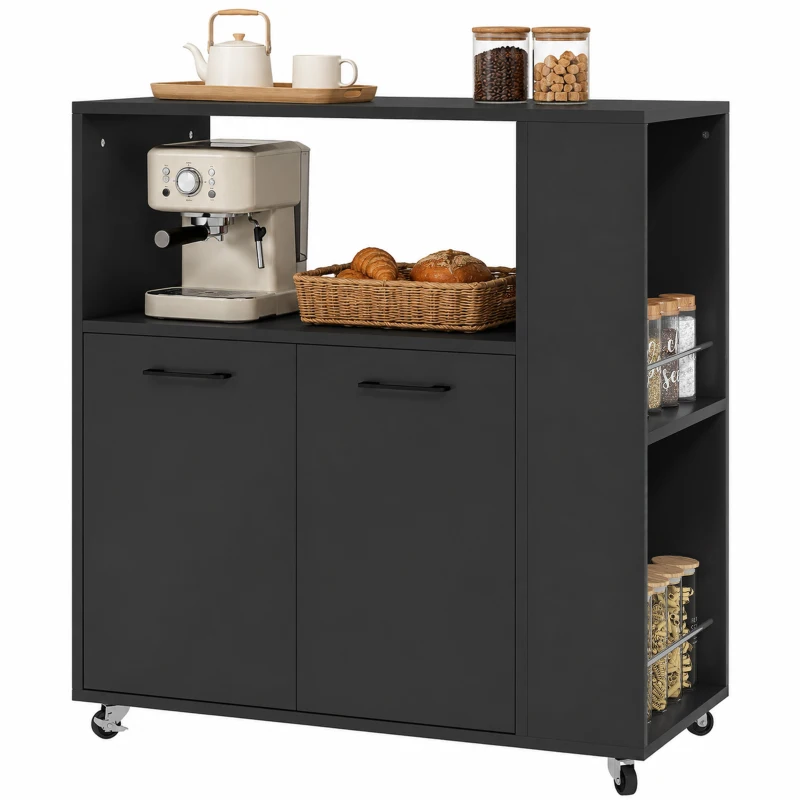 HOMCOM Desserte de cuisine à roulettes, Îlot central cuisine avec plan de travail et étagère réglable, 75x40x80,5cm, noir