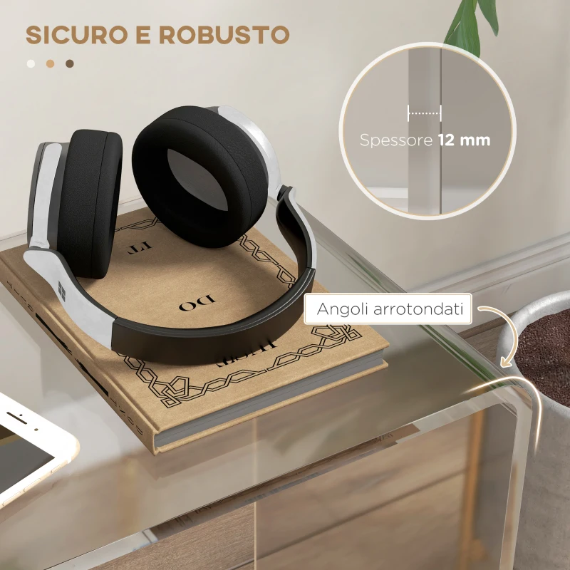 HOMCOM Tavolino da Salotto in Acrilico a U con Bordi Lisci e Angoli Arrotondati, 53.5x30.5x53.5 cm, Trasparente