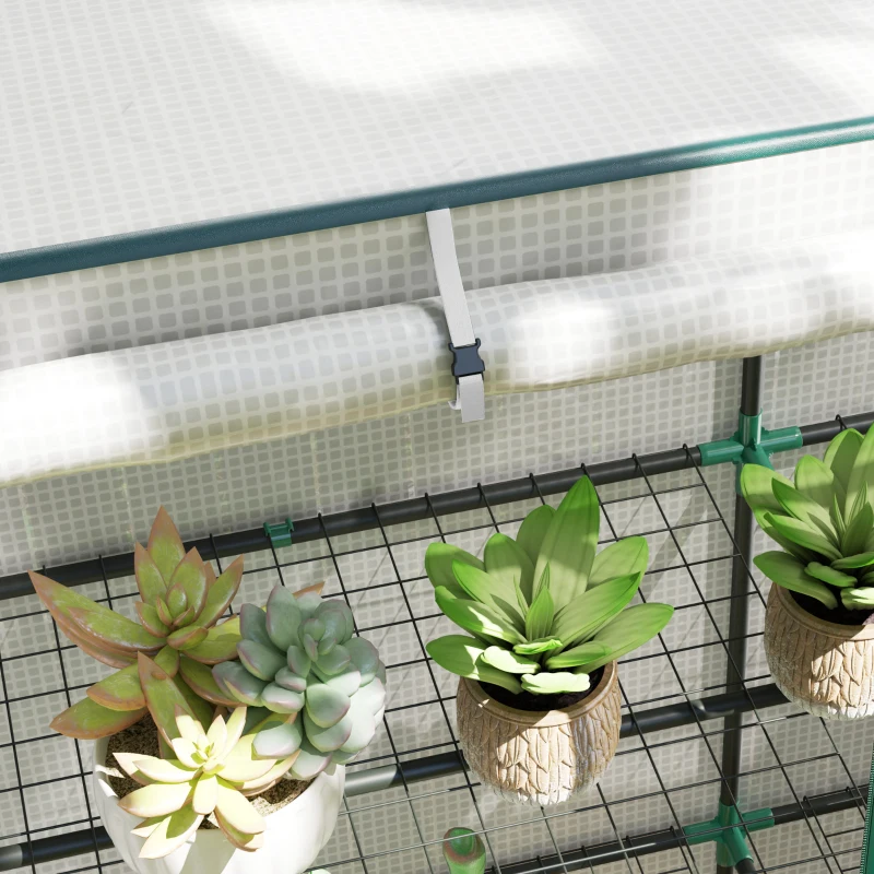 Outsunny Serra da Giardino con 2 Porte Avvolgibili, Scaffale a 3 Ripiani e Tasche Laterali, Bianco e Verde